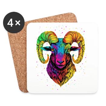 Widder Mufflon Aries Wilde Schafe Männliches Schaf - Untersetzer (4er-Set) - Weiß - Vorne