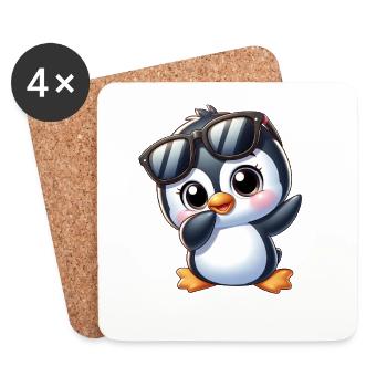 Cooler Pinguin Dabbing Gamer Cartoon Kids Sommer - Untersetzer (4er-Set) - Weiß - Vorne