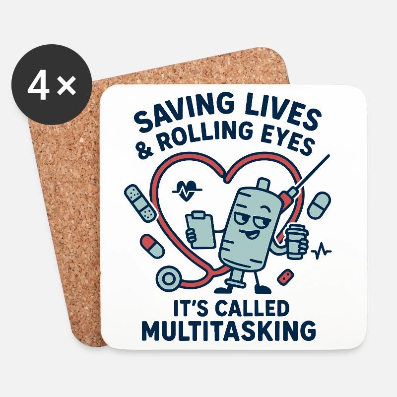 Multitasking Rettungsherz Design - Untersetzer (4er-Set) - Weiß