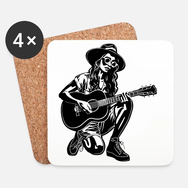 Gitarrist Mädchen - Untersetzer (4er-Set) - Weiß