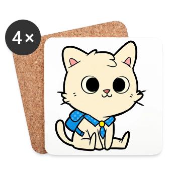 Conception de dessin animé de chat d’école mignon - Dessous de verre (lot de 4) - blanc - Devant