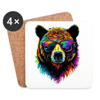 Brown Bear, Grizzly Bear, Bear Brothers, Forest, Wild Bears - Coasters (set of 4) - white - Front
