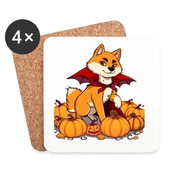 Chien effronté comme dragon d’Halloween avec des citrouilles - Dessous de verre (lot de 4) - blanc - Devant