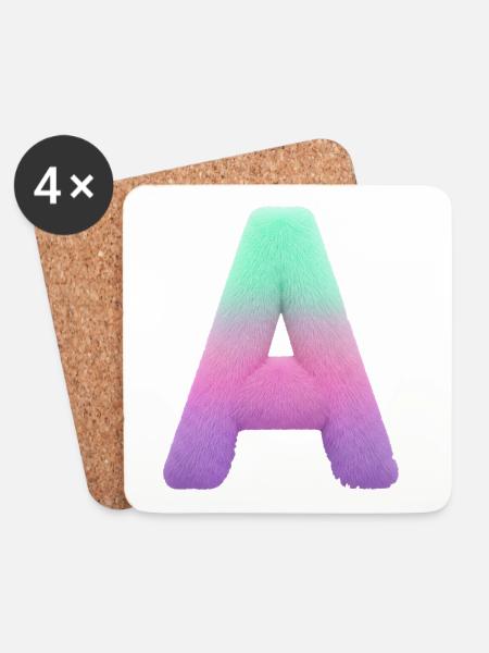 A Buchstabe mi Fell Effekt und Pastell Farbverlauf - Untersetzer (4er-Set) - Weiß