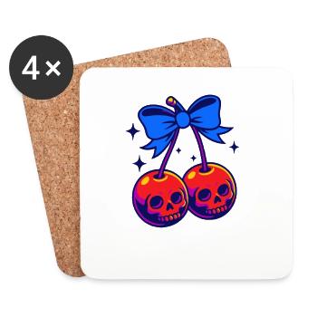 Retro Cherries Skull Vintage Design - Coasters (set of 4) - white - Front