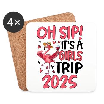 Flamingo mit Sommerhut für Frauen 2025 - Untersetzer (4er-Set) - Weiß - Vorne
