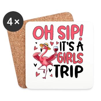 Pink Flamingo Drinking Fun Design - Coasters (set of 4) - white - Front
