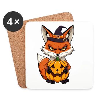 Renard d'Halloween avec citrouille : illustration de dessin animé - Dessous de verre (lot de 4) - blanc - Devant