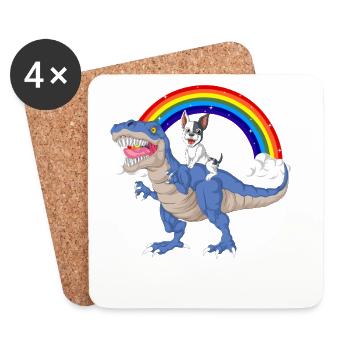 Verspielter Dinosaurier mit Regenbogen und Französische Bulldogge - Untersetzer (4er-Set) - Weiß - Vorne