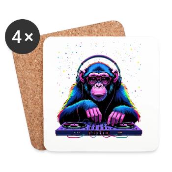 Bunter DJ-Affe mit Kopfhörern und Brille - Untersetzer (4er-Set) - Weiß - Vorne