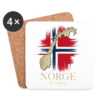 Coordonnées de la carte du drapeau de la Norvège 60°N 8°E - Dessous de verre (lot de 4) - blanc - Devant