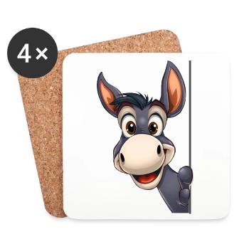 Cute donkey looking out: cartoon animal illustration - Coasters (set of 4) - white - Front