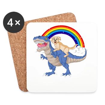 Fantaisiste Dinosaure & golden retriever Arc-en-ciel - Dessous de verre (lot de 4) - blanc - Devant