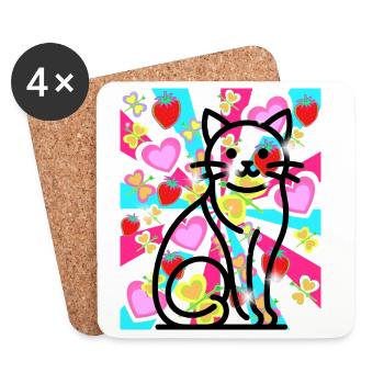 Coeur rétro Chats Coeurs de la Saint-Valentin - Dessous de verre (lot de 4) - blanc - Devant