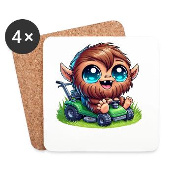 Cute Bigfoot Sasquatch Lawn Mower Horticulture - Coasters (set of 4) - white - Front