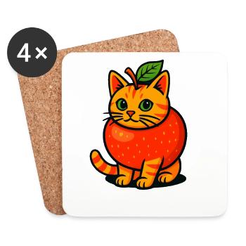 Süße Katze im Apfelkostüm, Lehrer - Untersetzer (4er-Set) - Weiß - Vorne