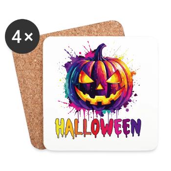 Bunter Halloween Kürbis mit Splash-Effekt - Untersetzer (4er-Set) - Weiß - Vorne