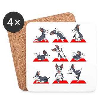 Positions ludiques du Boston Terrier Yoga - Dessous de verre (lot de 4) - blanc - Devant