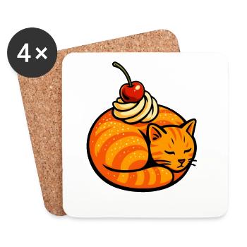 Orange Katze und Kirschen Illustration - Untersetzer (4er-Set) - Weiß - Vorne