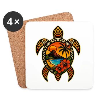 Tropisches Sonnenuntergang-Schildkröten-Design - Untersetzer (4er-Set) - Weiß - Vorne