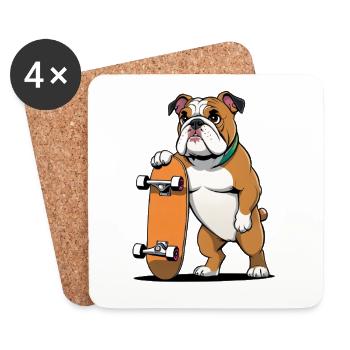 Bullenhündchen mit Skateboard - Untersetzer (4er-Set) - Weiß - Vorne