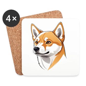 Portrait de chien Shiba Inu en illustration numérique - Dessous de verre (lot de 4) - blanc - Devant