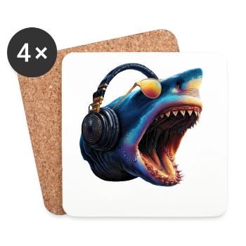 Shark Shark Tiger Shark Diver Cute Sharks Great White Shark - Coasters (set of 4) - white - Front