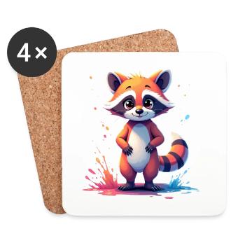 Motif de raton laveur mignon avec des touches de couleur - Dessous de verre (lot de 4) - blanc - Devant