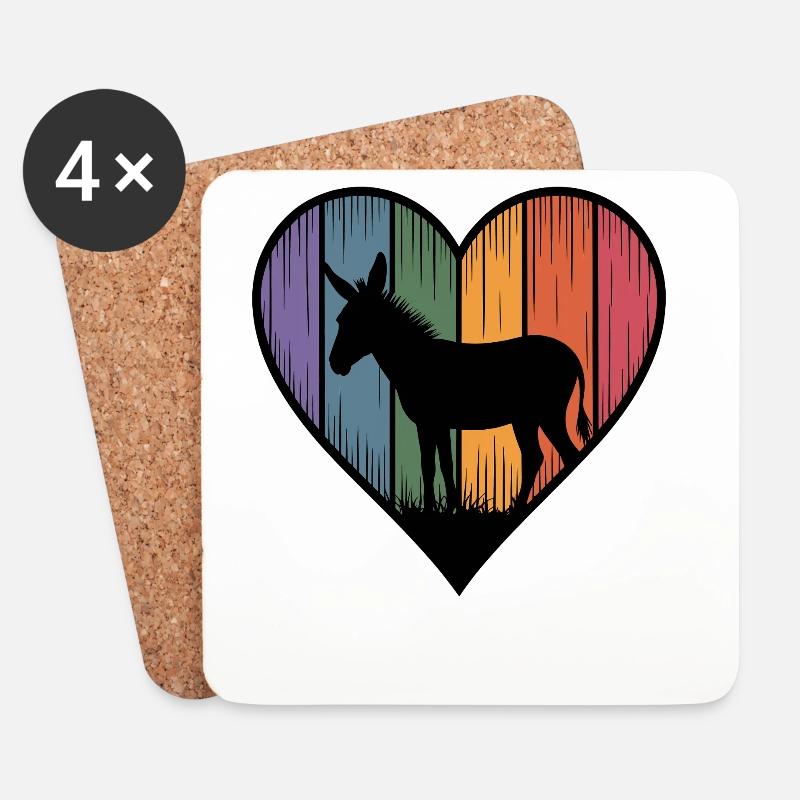 Buntes Esel Herz - Untersetzer (4er-Set) - Weiß