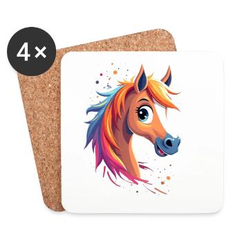 Cheval coloré avec une crinière arc-en-ciel - Dessous de verre (lot de 4) - blanc - Devant