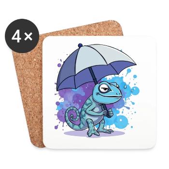 Lizard mit Regenschirm Cartoon Design - Untersetzer (4er-Set) - Weiß - Vorne