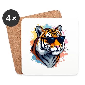 Cool tiger with sunglasses on colorful background - Coasters (set of 4) - white - Front