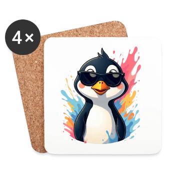 Pingu cool avec des lunettes de soleil - Dessous de verre (lot de 4) - blanc - Devant