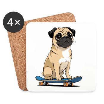Pour les amoureux des chiens et du skateboard - Dessous de verre (lot de 4) - blanc - Devant