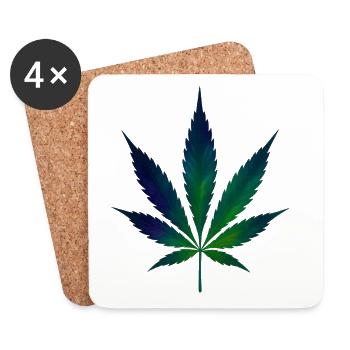 Hanfblatt im Polarlicht-Look - Cannabis - Weed - Untersetzer (4er-Set) - Weiß - Vorne