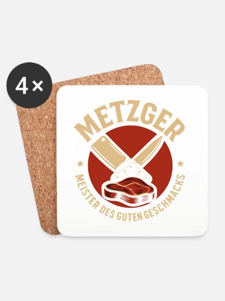 Metzger mit Messer und Fleisch - Untersetzer (4er-Set) - Weiß