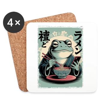 Funny frog, grumpy, Japanese art, ramen - Coasters (set of 4) - white - Front