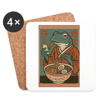 Funny frog, grumpy, Japanese art, ramen - Coasters (set of 4) - white - Front