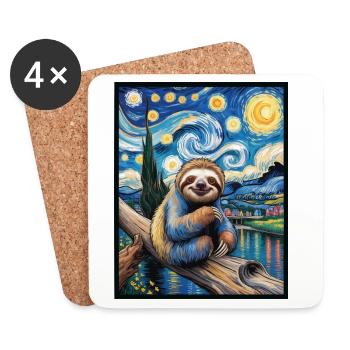 Faultier im Van Gogh Stil – Kunst trifft Chill - Untersetzer (4er-Set) - Weiß - Vorne