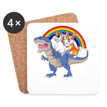 Balade fantaisiste en dinosaure avec un chien corgi fantastique - Dessous de verre (lot de 4) - blanc - Devant