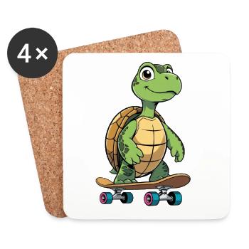 Frecher Schildkröten Skateboard - Untersetzer (4er-Set) - Weiß - Vorne