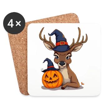 Halloween deer with pumpkin head and witch hat - Coasters (set of 4) - white - Front