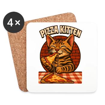 Chaton pizza joueur, j'adore les chats - Dessous de verre (lot de 4) - blanc - Devant