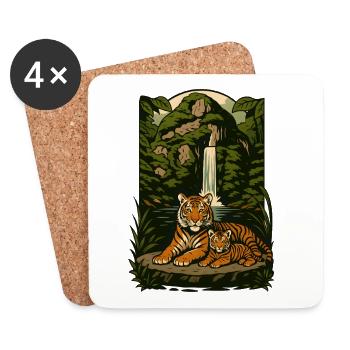 Tiger Family in Jungle Serenity, Tiger Cub Tropica - Coasters (set of 4) - white - Front