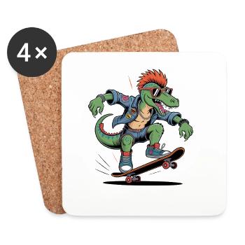 Punk Dinosaurier Velociraptor Lustiges Skateboarding - Untersetzer (4er-Set) - Weiß - Vorne