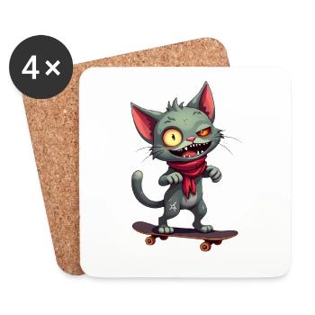 Creepy Skateboard Cat - Coasters (set of 4) - white - Front