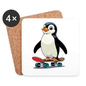 Pingouin joueur sur planche à roulettes - Dessous de verre (lot de 4) - blanc - Devant