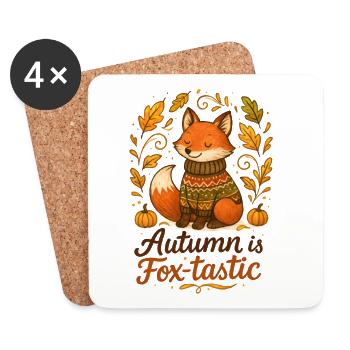 Herbstlicher Fuchs mit Pullover und Kürbissen - Untersetzer (4er-Set) - Weiß - Vorne