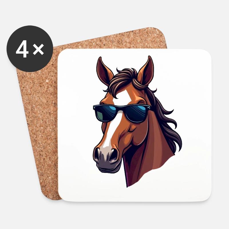 Cooles Pferd mit Sonnenbrille - Untersetzer (4er-Set) - Weiß