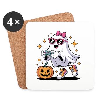Halloween Boys Kids Ghost Gamer Scary Costume - Coasters (set of 4) - white - Front